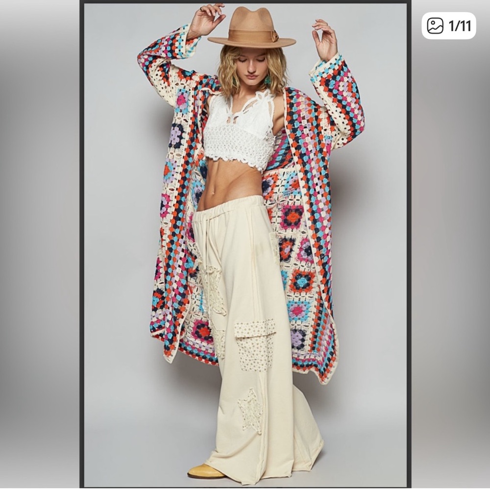 POL Patchwork Crochet Maxi Cardigan - image 1